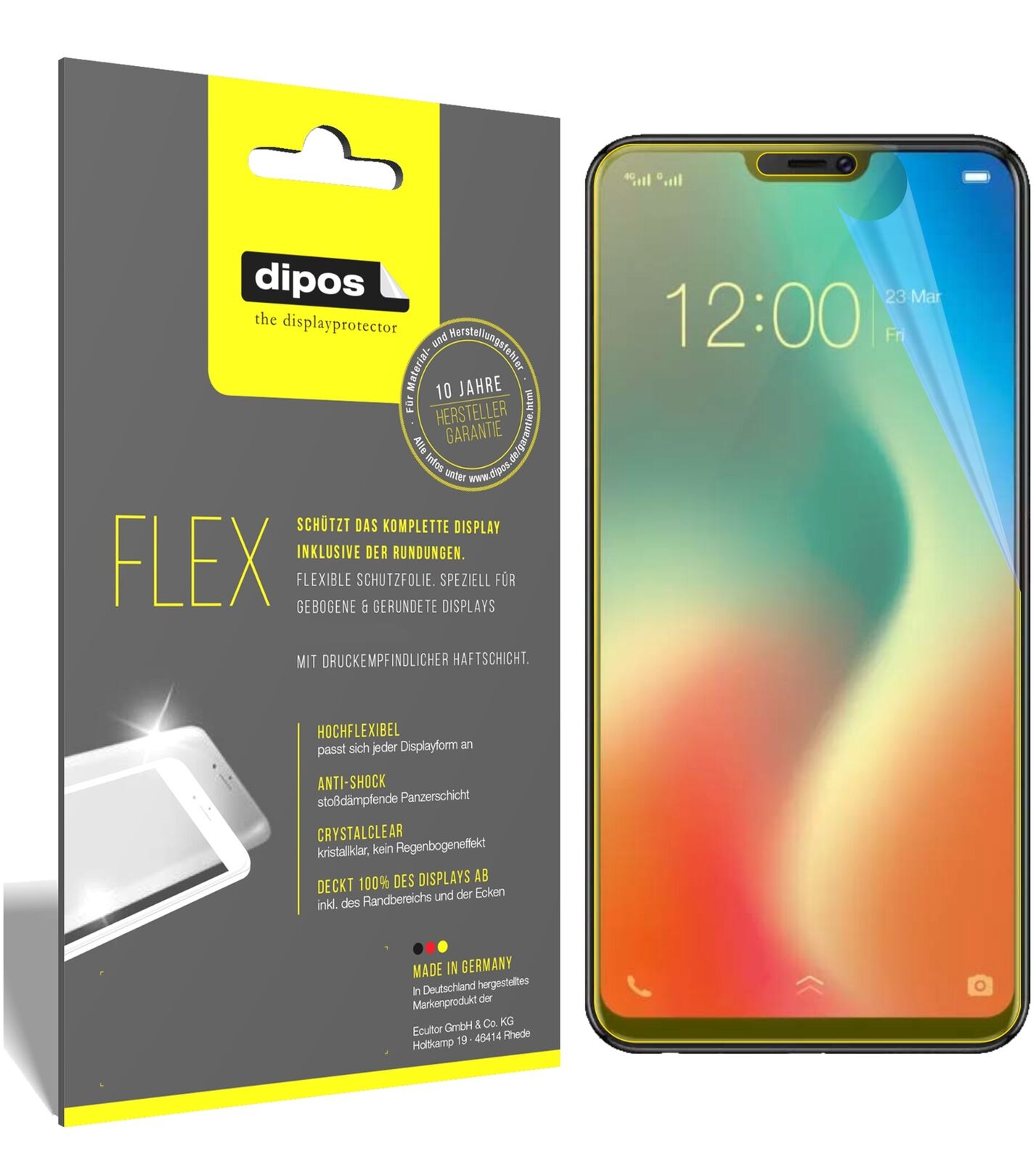 VivoV9 mit aufgebrachter dipos Displayschutzfolie, glasklare Darstellung ohne Einschränkungen