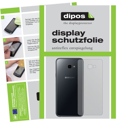 SamsungGalaxy J4 Plus (2018) Rückseite mit aufgebrachter dipos Displayschutzfolie, die lästige Fingerabdrücke minimiert