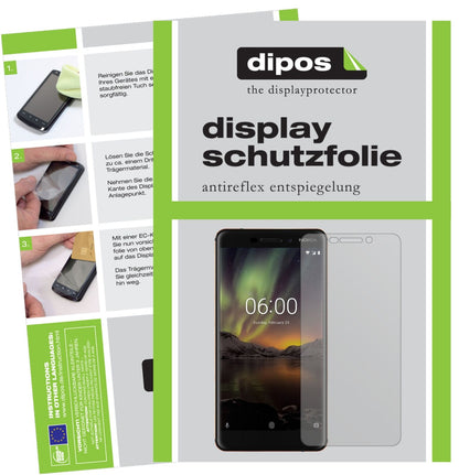 Nokia6 (2018) mit aufgebrachter dipos Displayschutzfolie, die lästige Fingerabdrücke minimiert