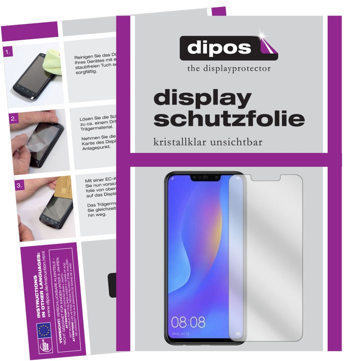 HuaweiP Smart Plus mit aufgebrachter dipos Displayschutzfolie, glasklare Darstellung ohne Einschränkungen