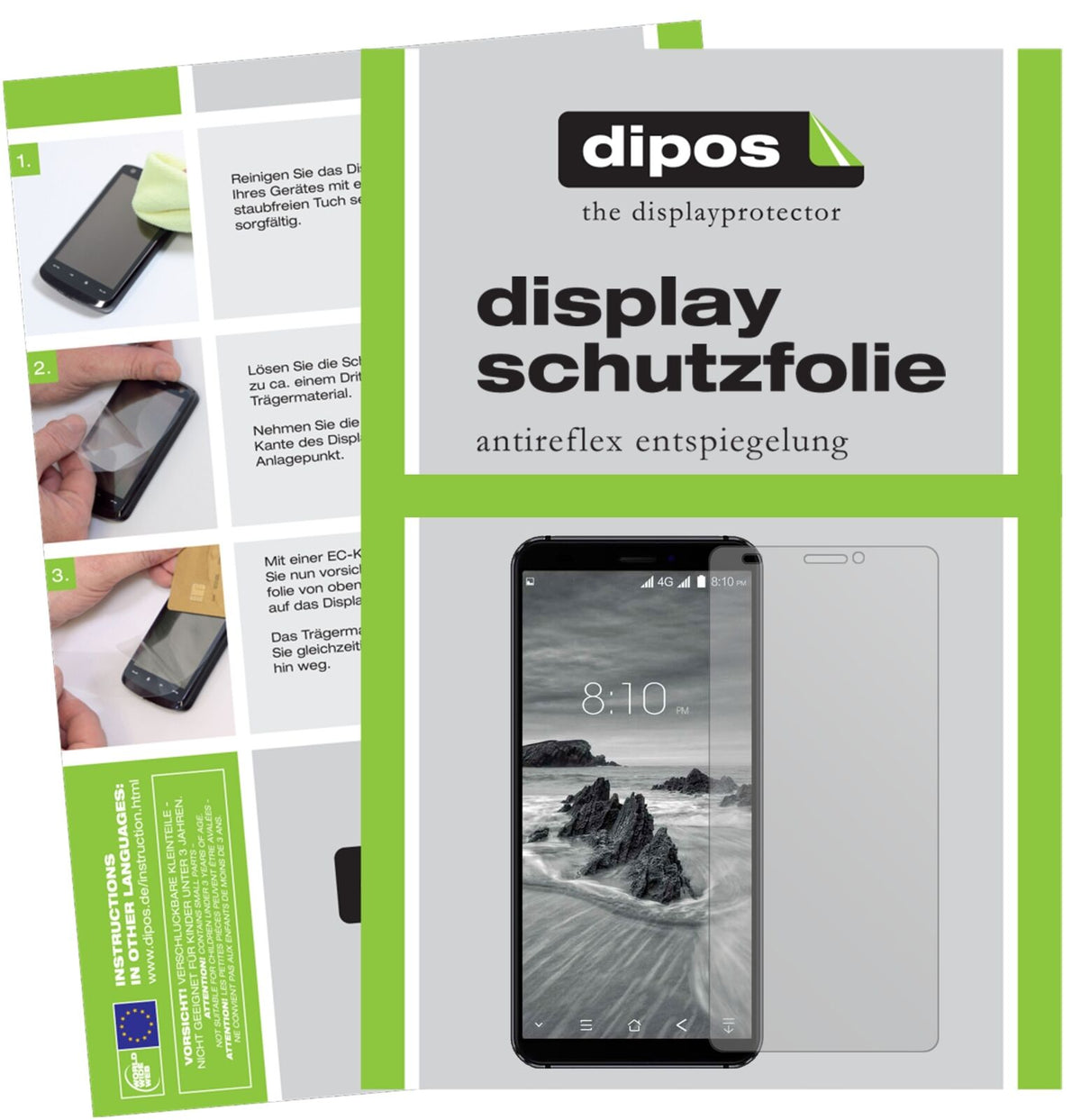 BlackviewS6 mit aufgebrachter dipos Displayschutzfolie, die lästige Fingerabdrücke minimiert