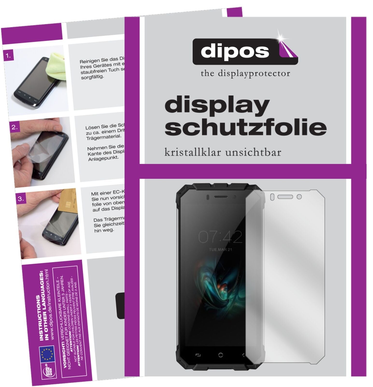 UlefoneArmor X mit aufgebrachter dipos Displayschutzfolie, glasklare Darstellung ohne Einschränkungen
