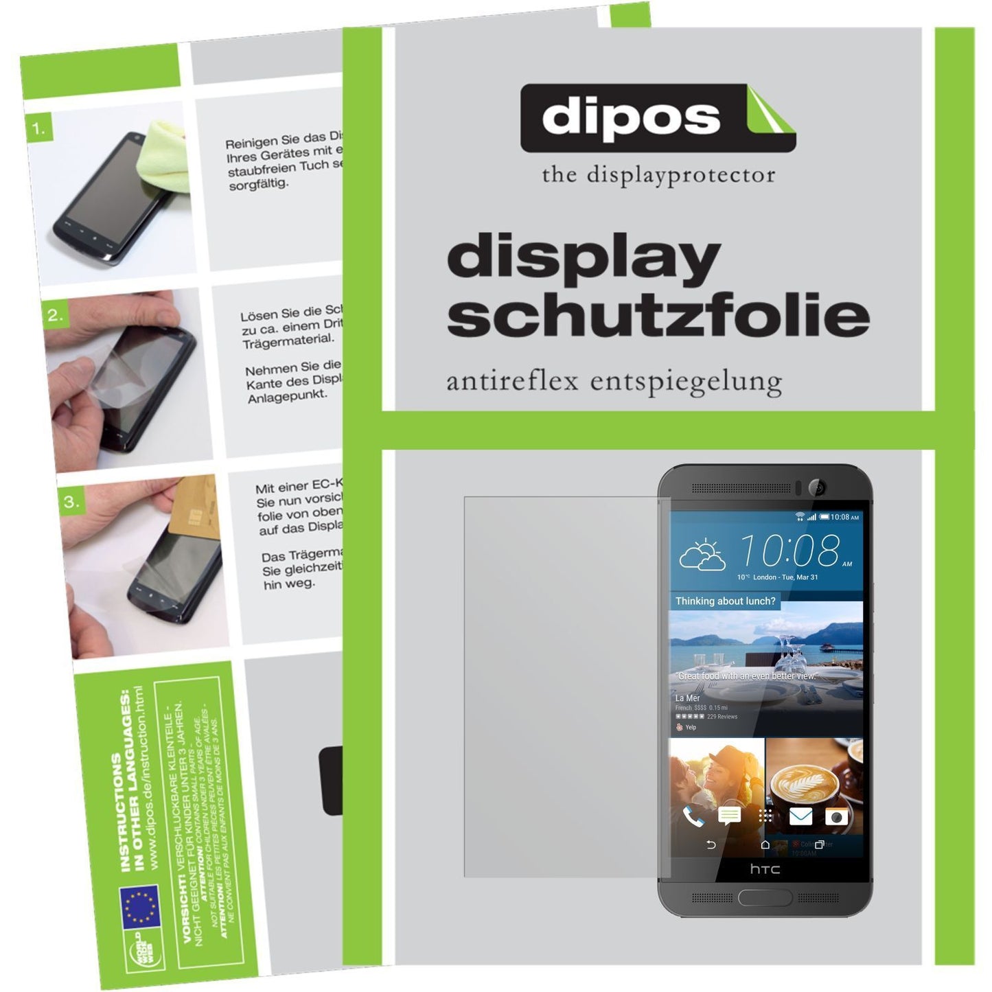 Matte Displayschutzfolie von dipos passend für One M9 Plus HTC, präziser Zuschnitt und blasenfrei montiert