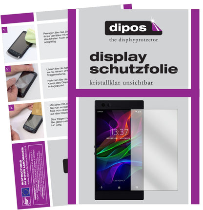 RazerPhone mit aufgebrachter dipos Displayschutzfolie, glasklare Darstellung ohne Einschränkungen