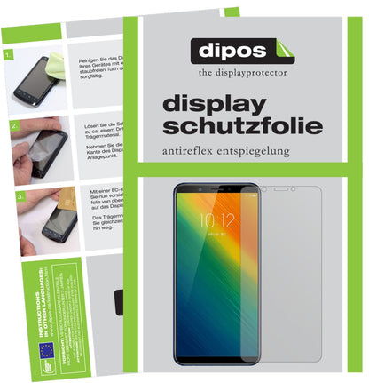 LenovoK5 Note 2018 mit aufgebrachter dipos Displayschutzfolie, die lästige Fingerabdrücke minimiert