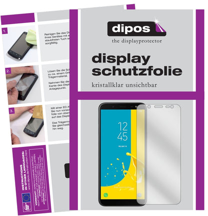 SamsungGalaxy J6 (2018) mit aufgebrachter dipos Displayschutzfolie, glasklare Darstellung ohne Einschränkungen