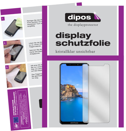 UlefoneX mit aufgebrachter dipos Displayschutzfolie, glasklare Darstellung ohne Einschränkungen
