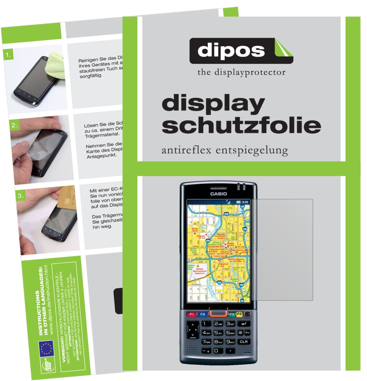 CasioIT-G500 mit aufgebrachter dipos Displayschutzfolie, die lästige Fingerabdrücke minimiert