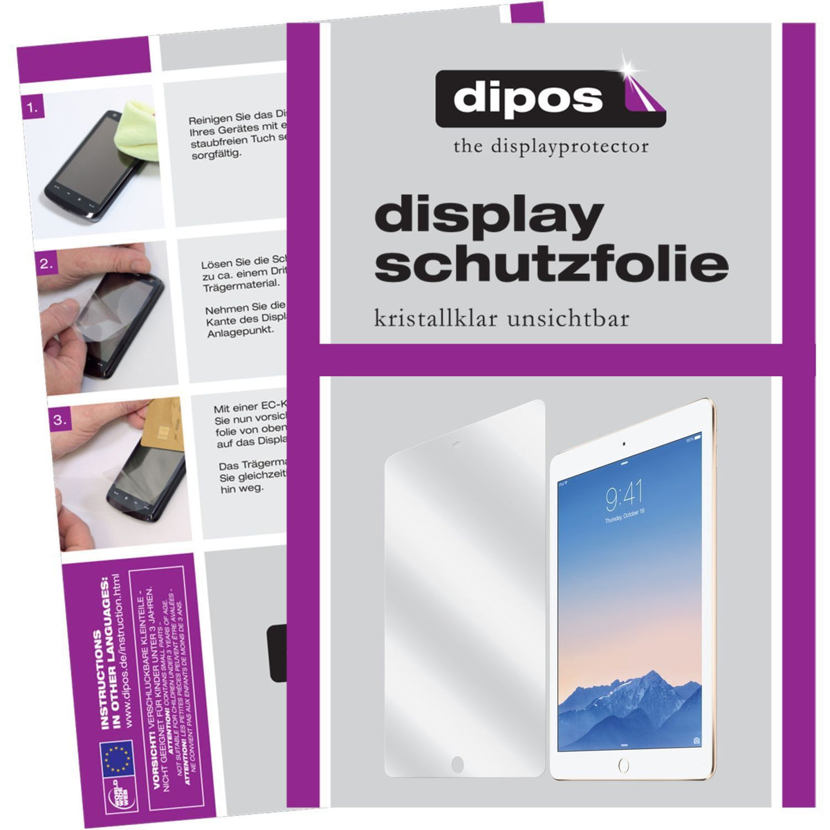 Klare Displayschutzfolie von dipos passend für iPad Pro (12,9 Zoll) Apple, präziser Zuschnitt und blasenfrei montiert