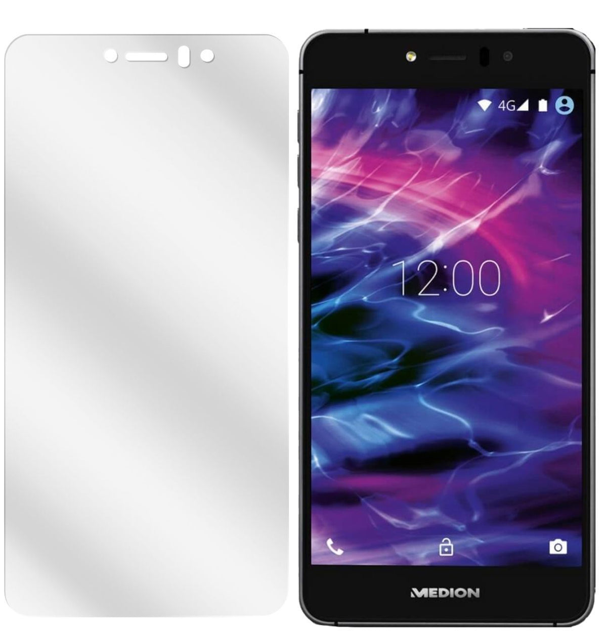Life X5020Medion mit aufgebrachter dipos Displayschutzfolie, glasklare Darstellung ohne Einschränkungen