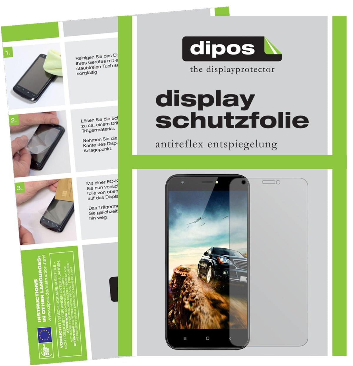 UlefoneS7 Pro mit aufgebrachter dipos Displayschutzfolie, die lästige Fingerabdrücke minimiert