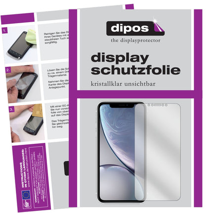 AppleiPhone XR mit aufgebrachter dipos Displayschutzfolie, glasklare Darstellung ohne Einschränkungen