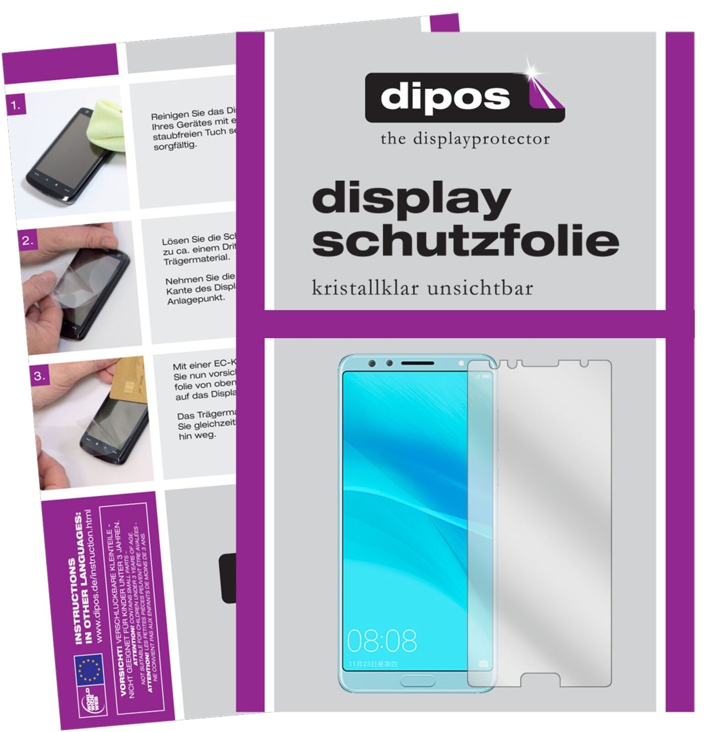 HuaweiNova 2S mit aufgebrachter dipos Displayschutzfolie, glasklare Darstellung ohne Einschränkungen