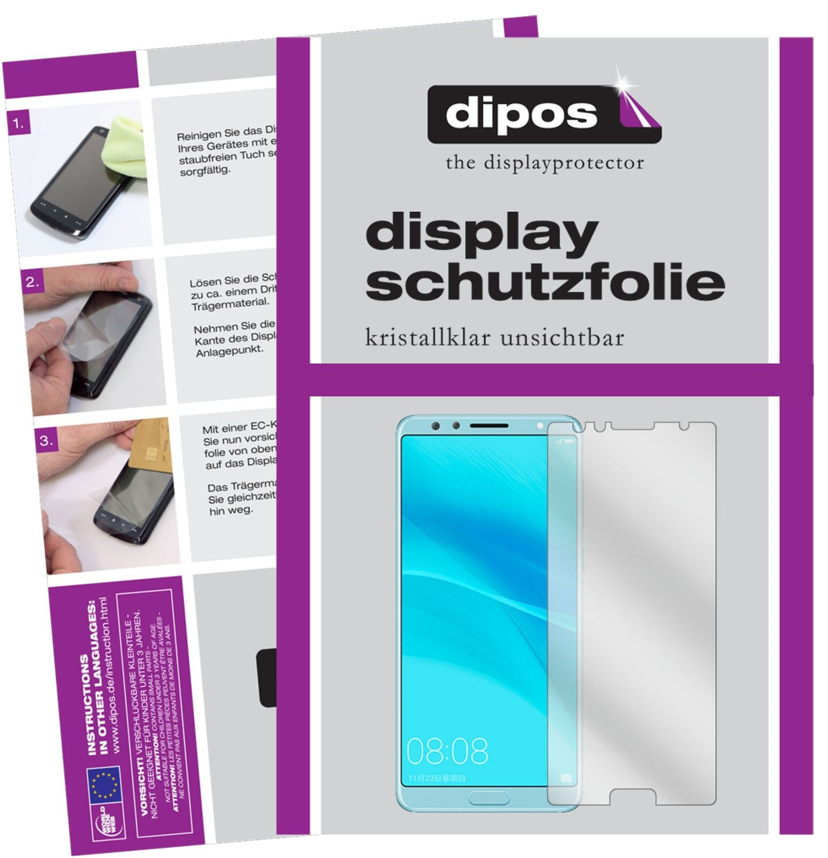 HuaweiNova 2S mit aufgebrachter dipos Displayschutzfolie, glasklare Darstellung ohne Einschränkungen
