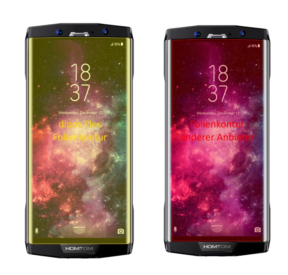 2x 3D Full Cover Schutzfolie für Homtom HT70
