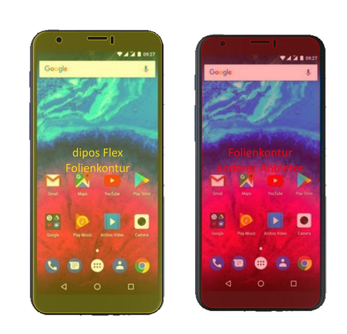 2x 3D Full Cover Schutzfolie für Archos Core 60S