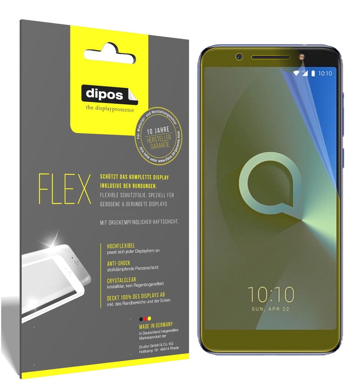 Klare Displayschutzfolie von dipos passend für Alcatel 3X, 100% Displayabdeckung und blasenfreie Montage