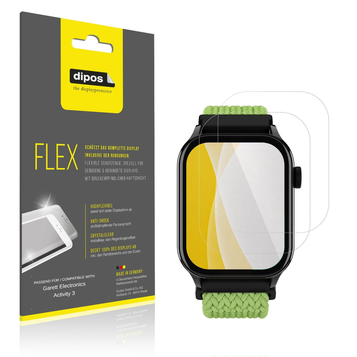 Klare Displayschutzfolie von dipos passend für Garett Electronics Activity 3, 100% Displayabdeckung und blasenfreie Montage