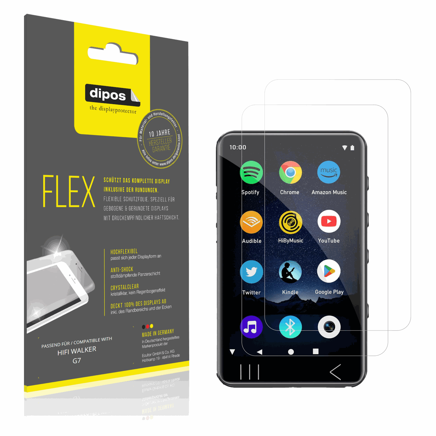 Klare Displayschutzfolie von dipos passend für HIFI WALKER G7, 100% Displayabdeckung und blasenfreie Montage