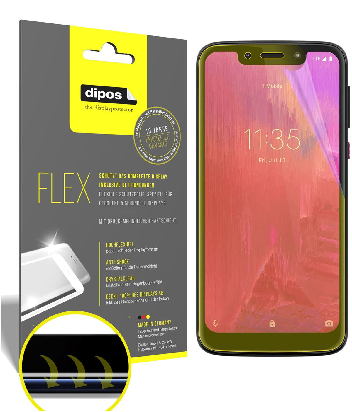 Klare Displayschutzfolie von dipos passend für T-Mobile Revvlry, 100% Displayabdeckung und blasenfreie Montage