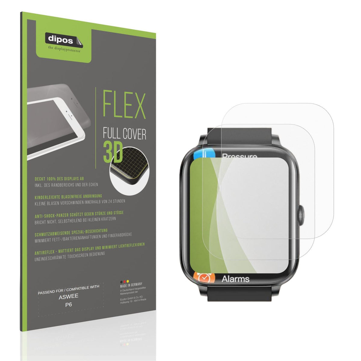 Matte Displayschutzfolie von dipos passend für ASWEE P6, 100% Displayabdeckung und blasenfreie Montage