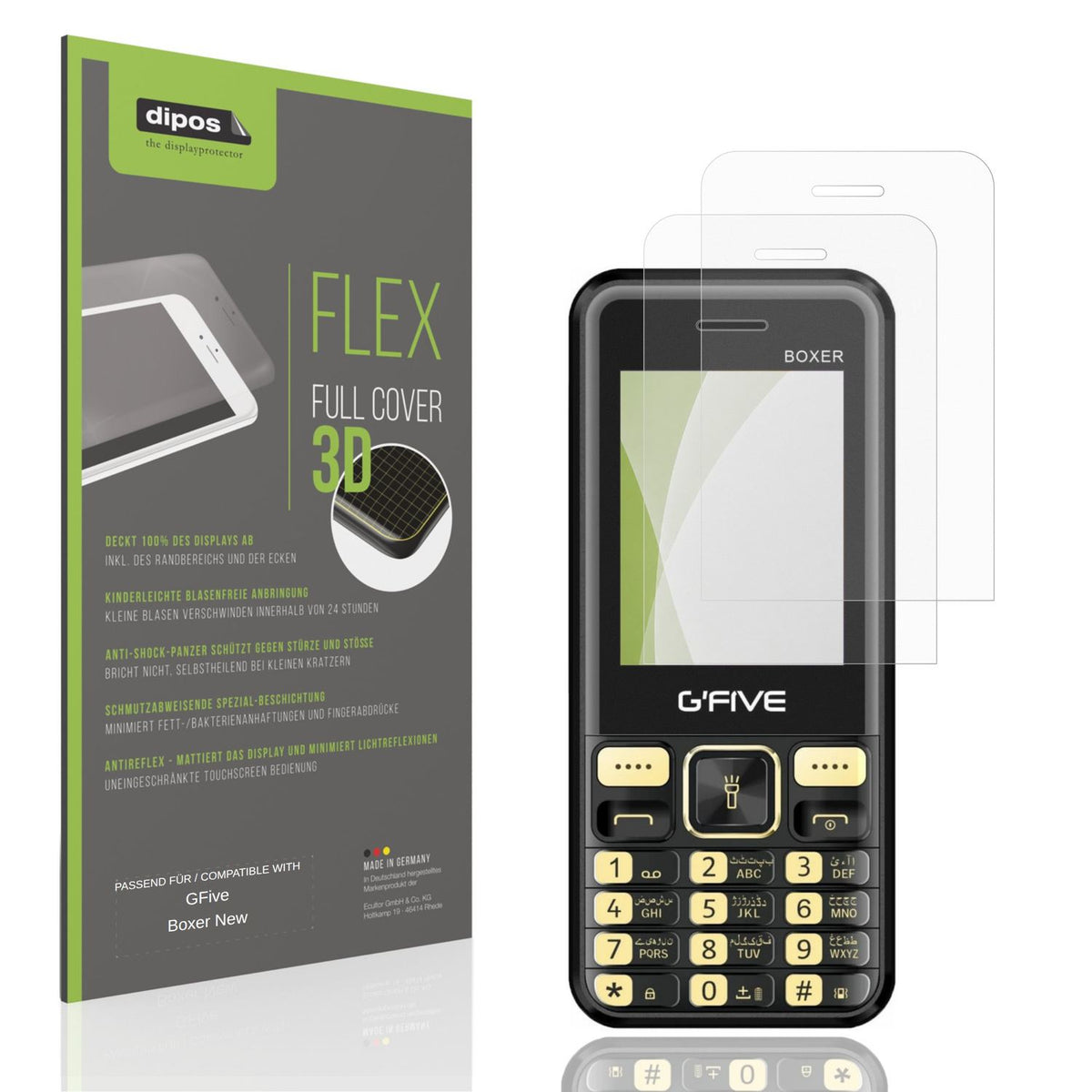 Matte Displayschutzfolie von dipos passend für GFive Boxer New, 100% Displayabdeckung und blasenfreie Montage