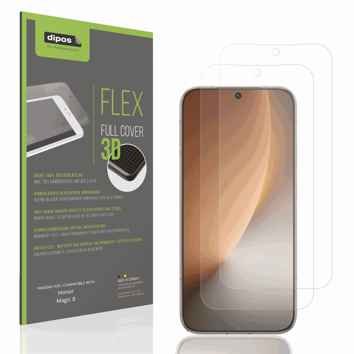 Matte Displayschutzfolie von dipos passend für Honor Magic 8, 100% Displayabdeckung und blasenfreie Montage