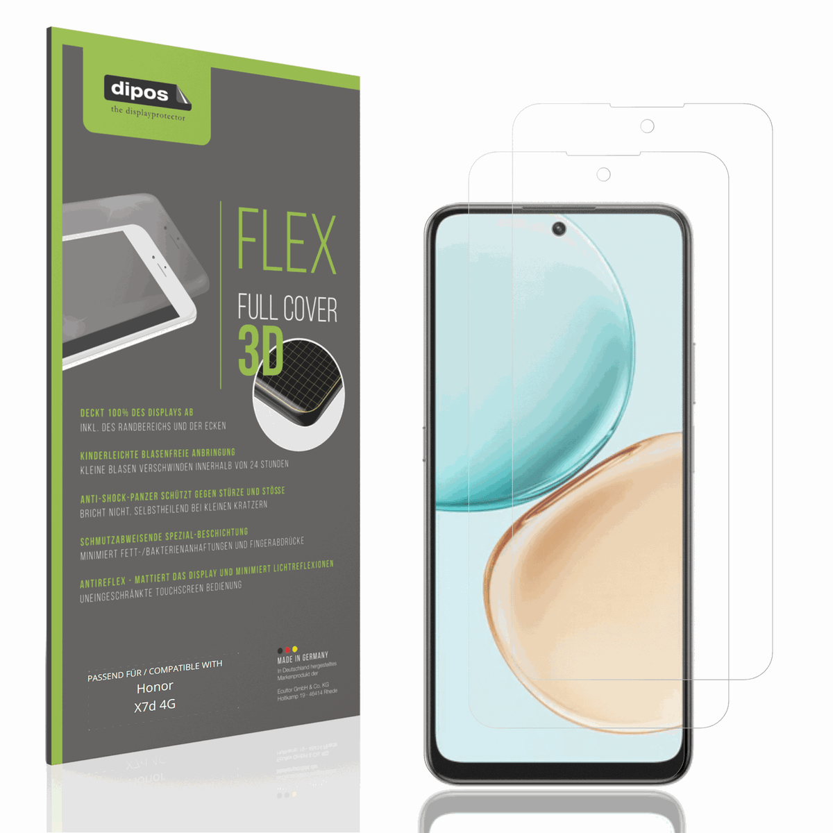 Matte Displayschutzfolie von dipos passend für Honor X7d 4G, 100% Displayabdeckung und blasenfreie Montage