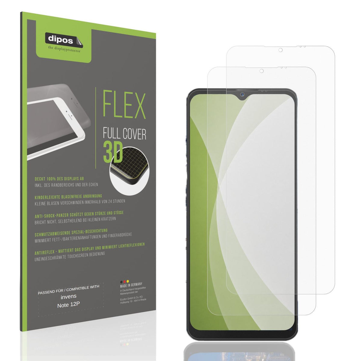 Matte Displayschutzfolie von dipos passend für invens Note 12P, 100% Displayabdeckung und blasenfreie Montage