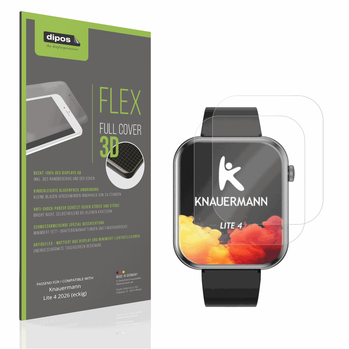 Matte Displayschutzfolie von dipos passend für Knauermann Lite 4 2026 (eckig), 100% Displayabdeckung und blasenfreie Montage
