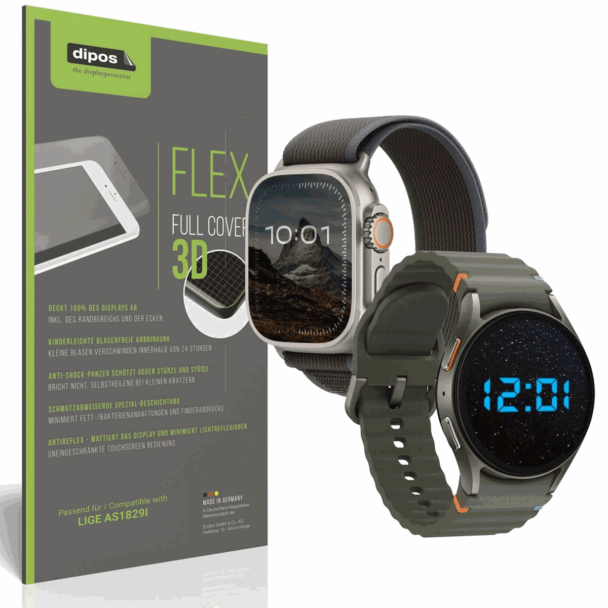 Matte Displayschutzfolie von dipos passend für LIGE AS1829I, 100% Displayabdeckung und blasenfreie Montage