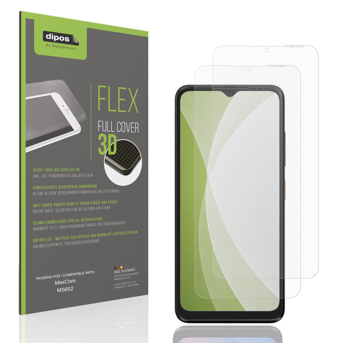 Matte Displayschutzfolie von dipos passend für MaxCom MS652, 100% Displayabdeckung und blasenfreie Montage