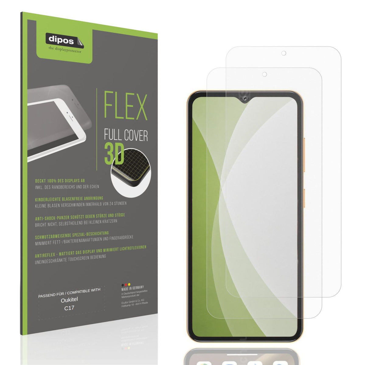 Matte Displayschutzfolie von dipos passend f�r Oukitel C17, 100% Displayabdeckung und blasenfreie Montage