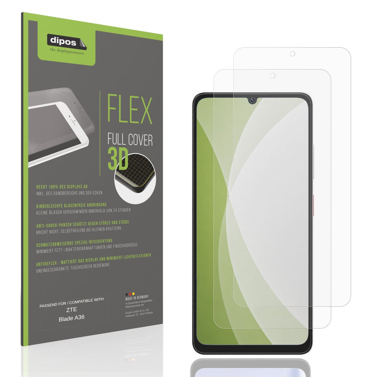 Matte Displayschutzfolie von dipos passend für ZTE Blade A36, 100% Displayabdeckung und blasenfreie Montage