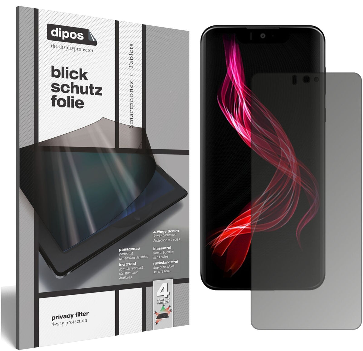 SharpAquos Zero mit aufgebrachtem dipos Displayschutz, der seitliche Einblicke blockiert