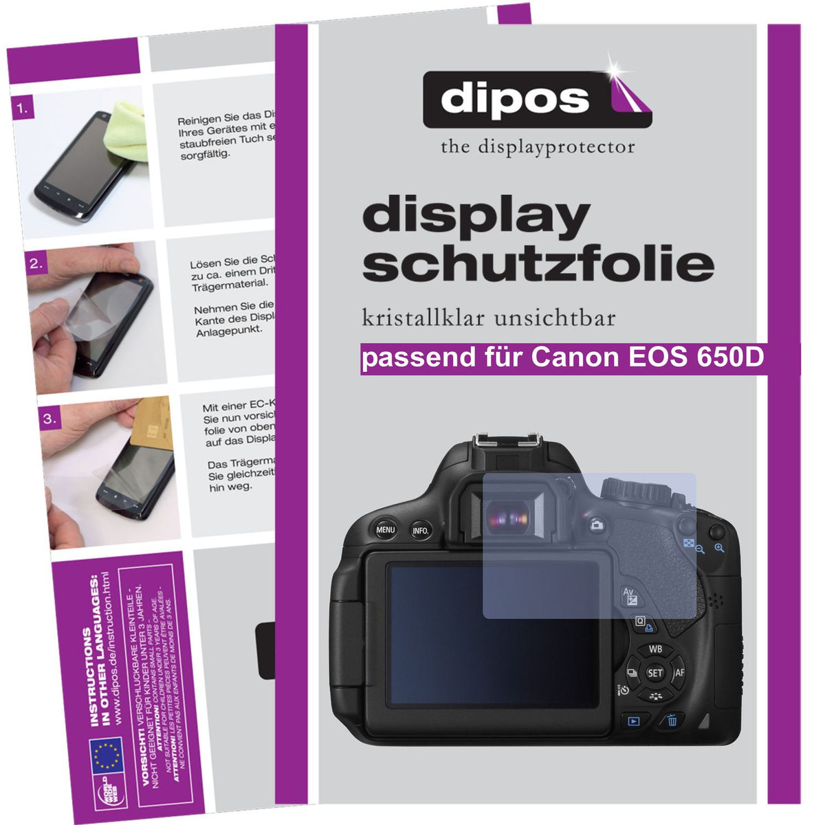 6x Schutzfolie klar für EOS 650D Canon Display-Schutzfolie