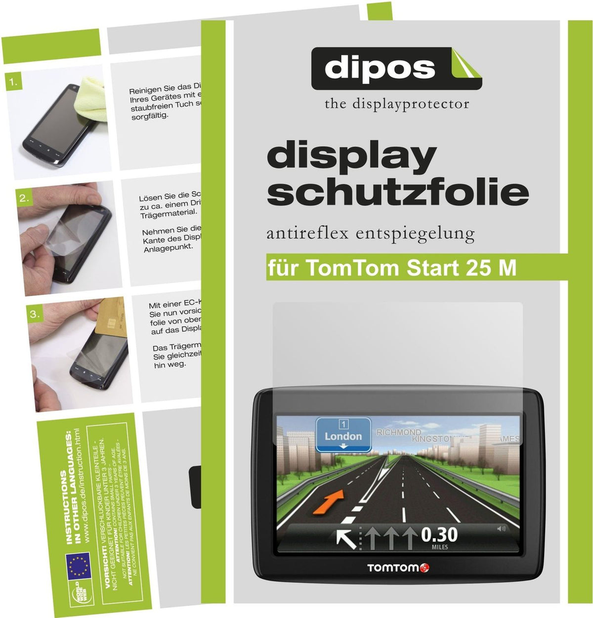 Matte Displayschutzfolie von dipos passend für Start 25 M TomTom, präziser Zuschnitt und blasenfrei montiert