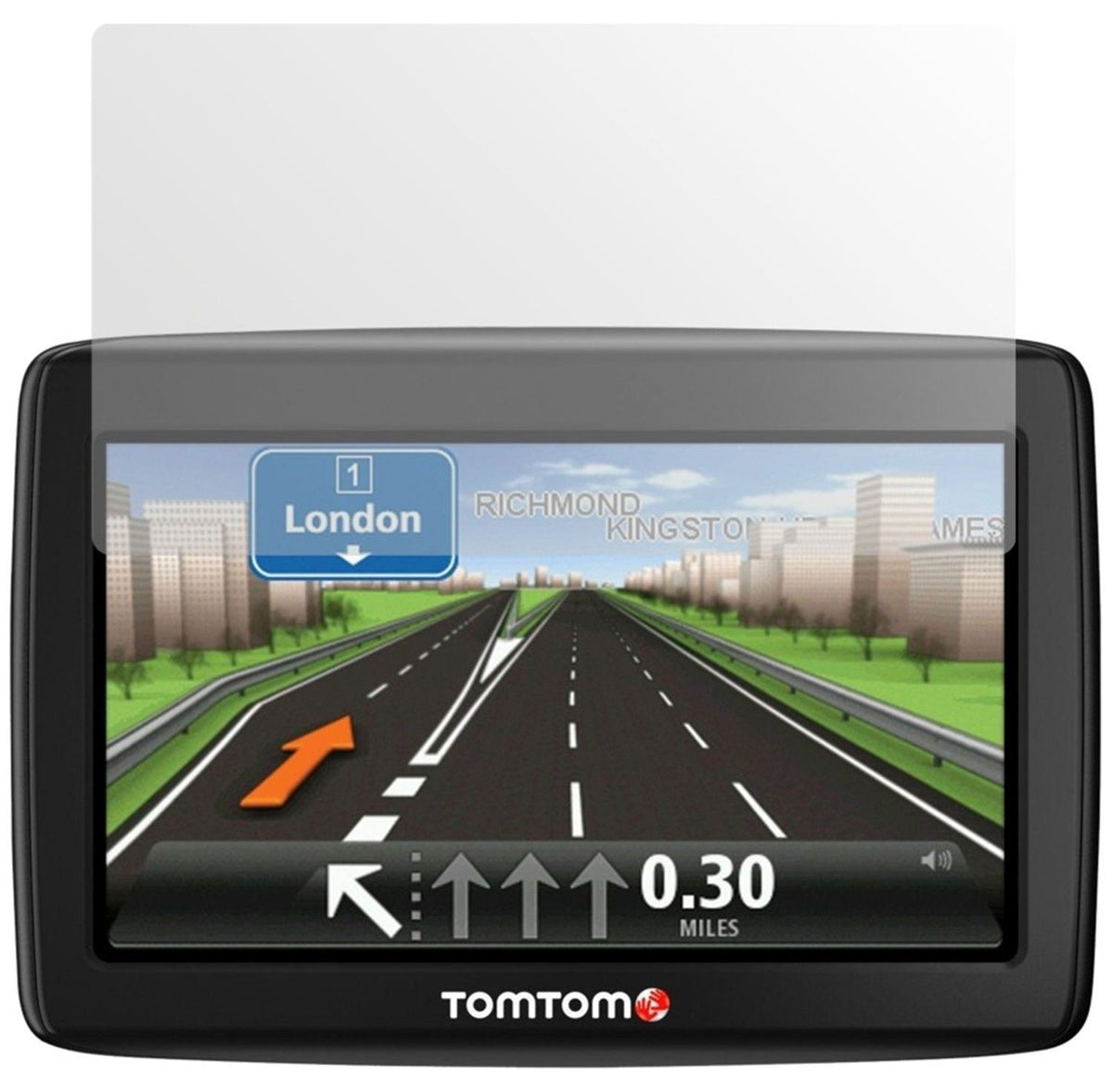 Start 25 MTomTom mit aufgebrachter dipos Displayschutzfolie, die lästige Fingerabdrücke minimiert