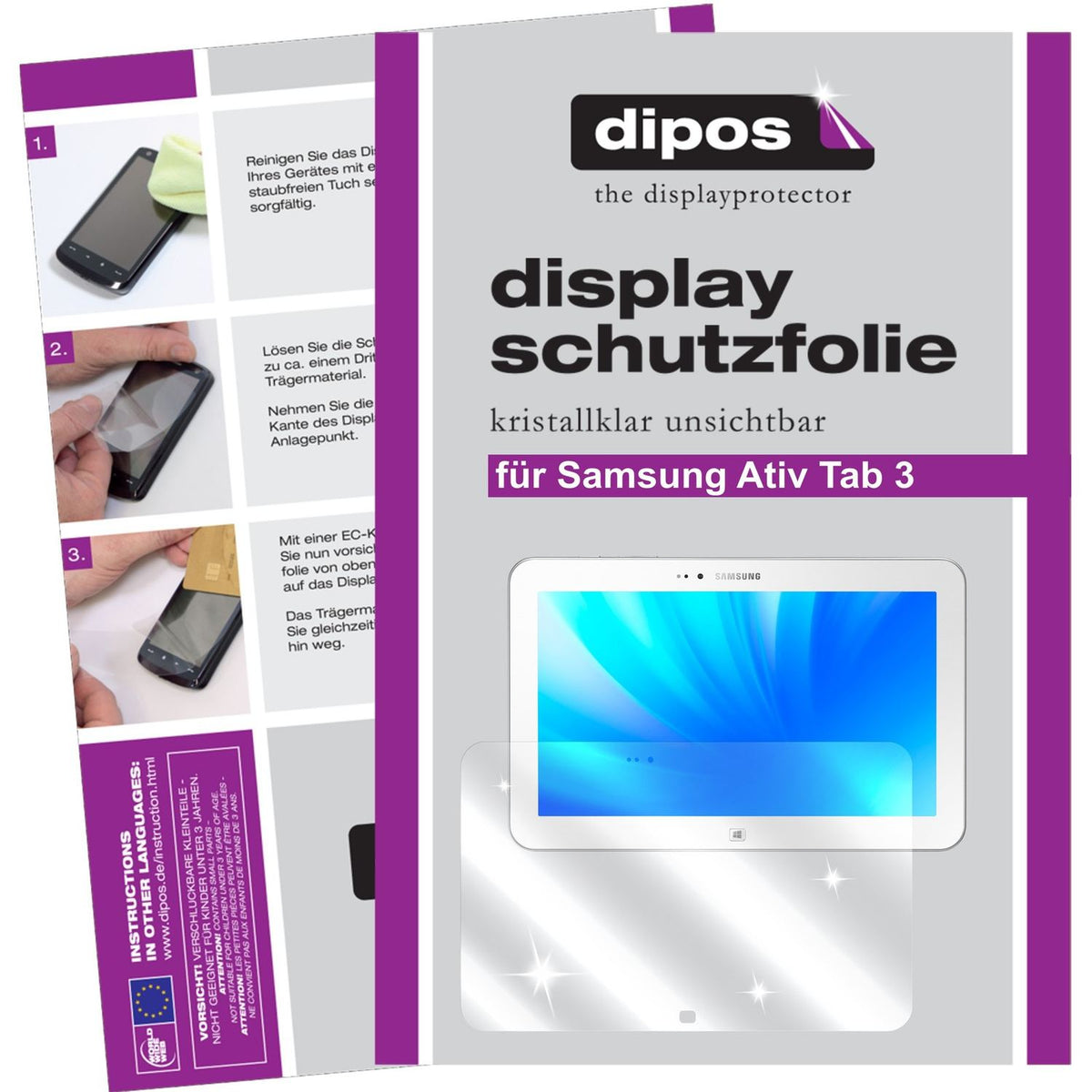 Klare Displayschutzfolie von dipos passend für Ativ Tab 3 Samsung, präziser Zuschnitt und blasenfrei montiert