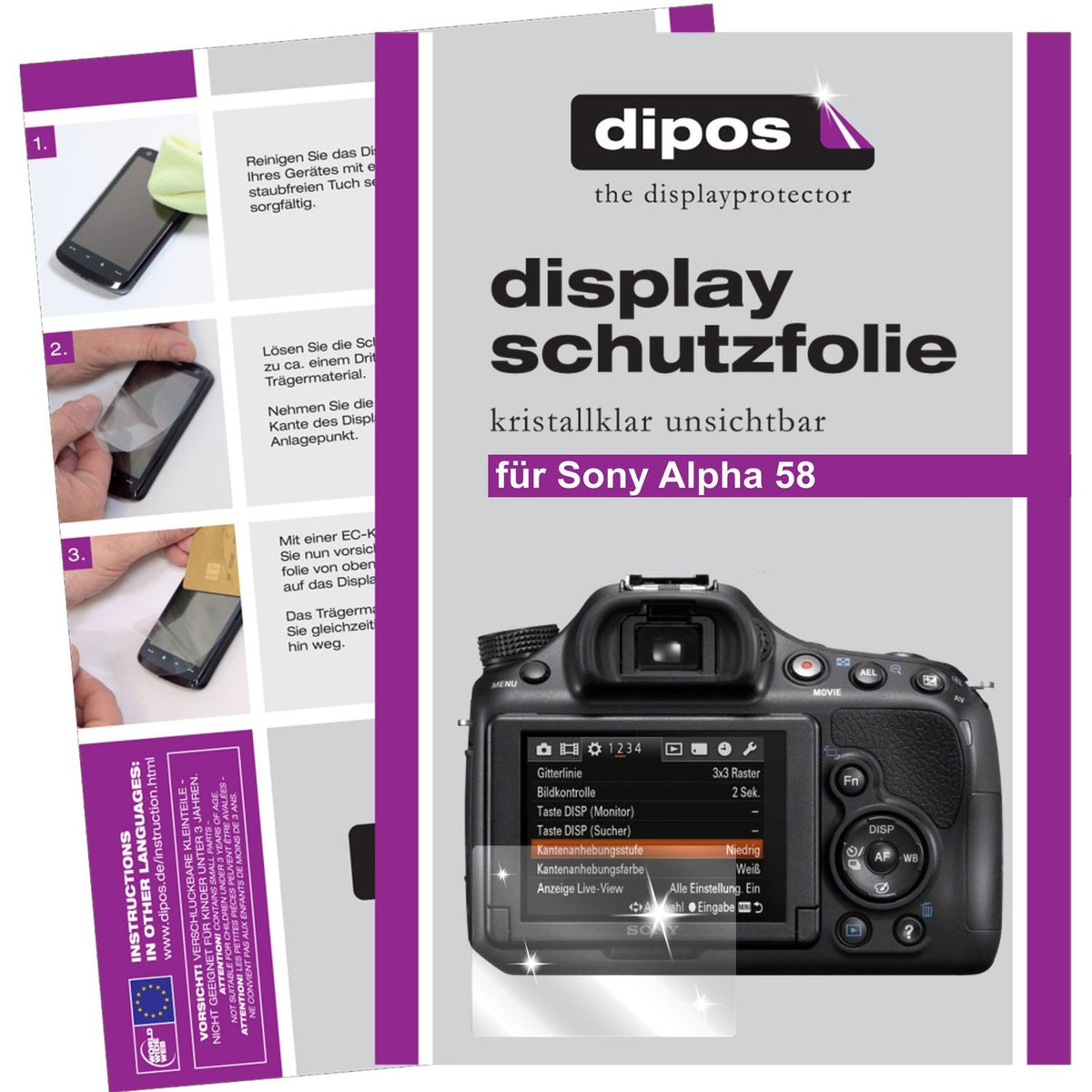 6x Schutzfolie klar für Alpha 58 Sony Display-Schutzfolie