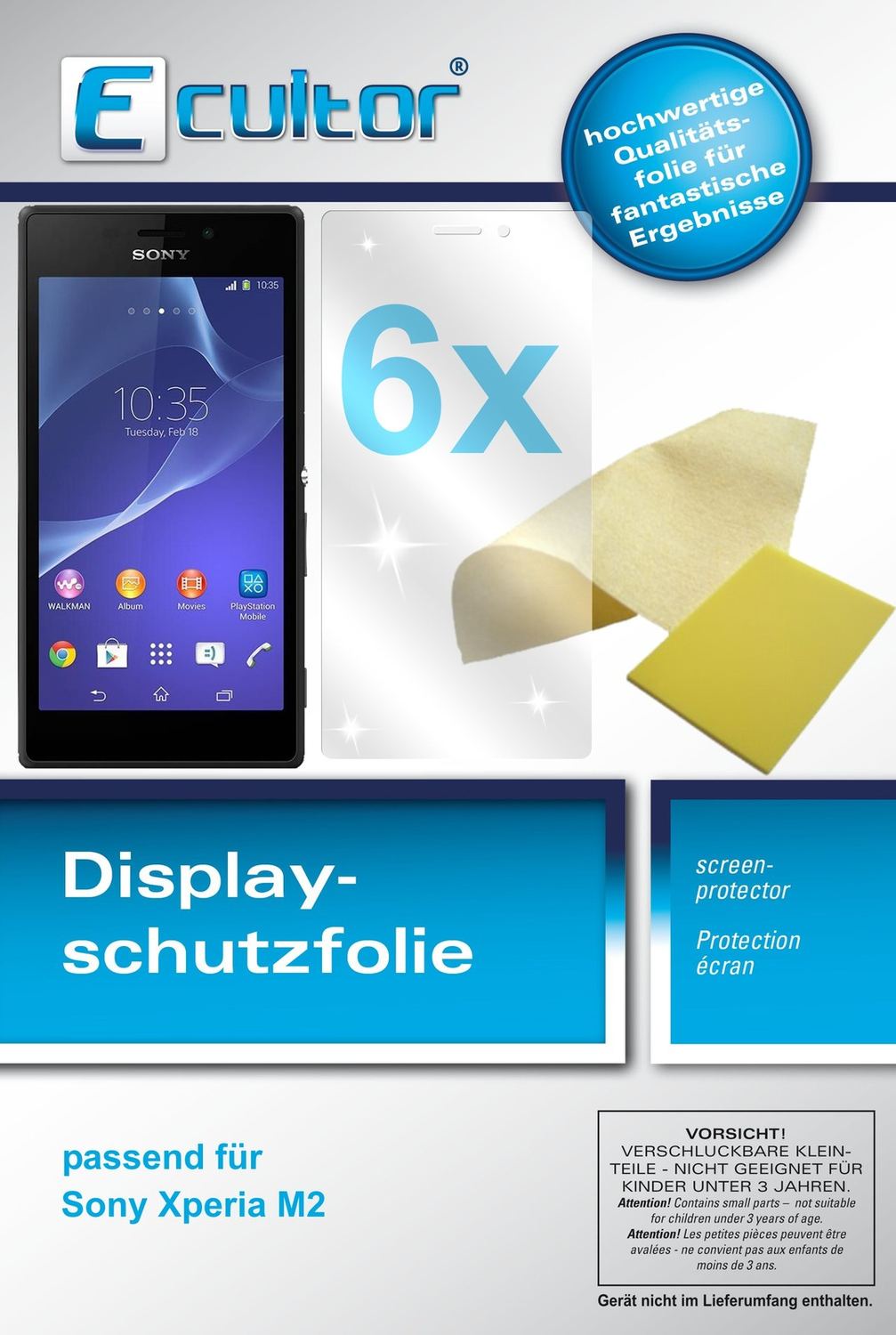 6x Schutzfolie klar für Xperia M2 Sony Display-Schutzfolie