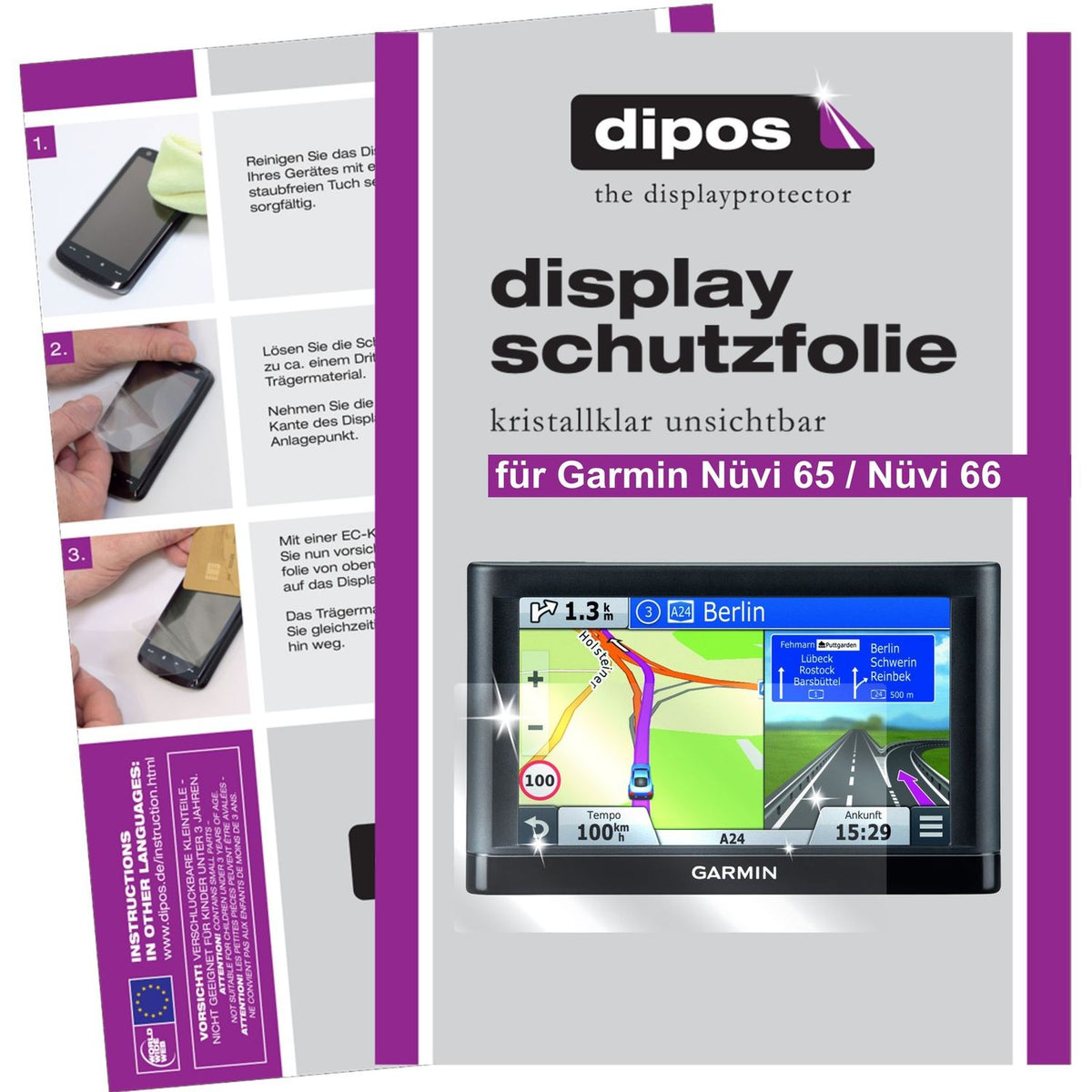 3x Schutzfolie klar für Nüvi 65 / Nüvi 66 Garmin Display-Schutzfolie