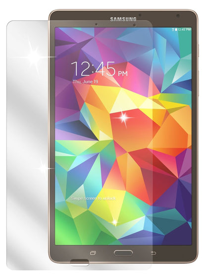 Galaxy Tab S 8.4 T700Samsung mit aufgebrachter dipos Displayschutzfolie, glasklare Darstellung ohne Einschränkungen