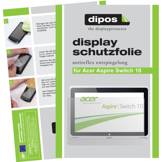 Matte Displayschutzfolie von dipos passend für Aspire Switch 10 Acer, präziser Zuschnitt und blasenfrei montiert