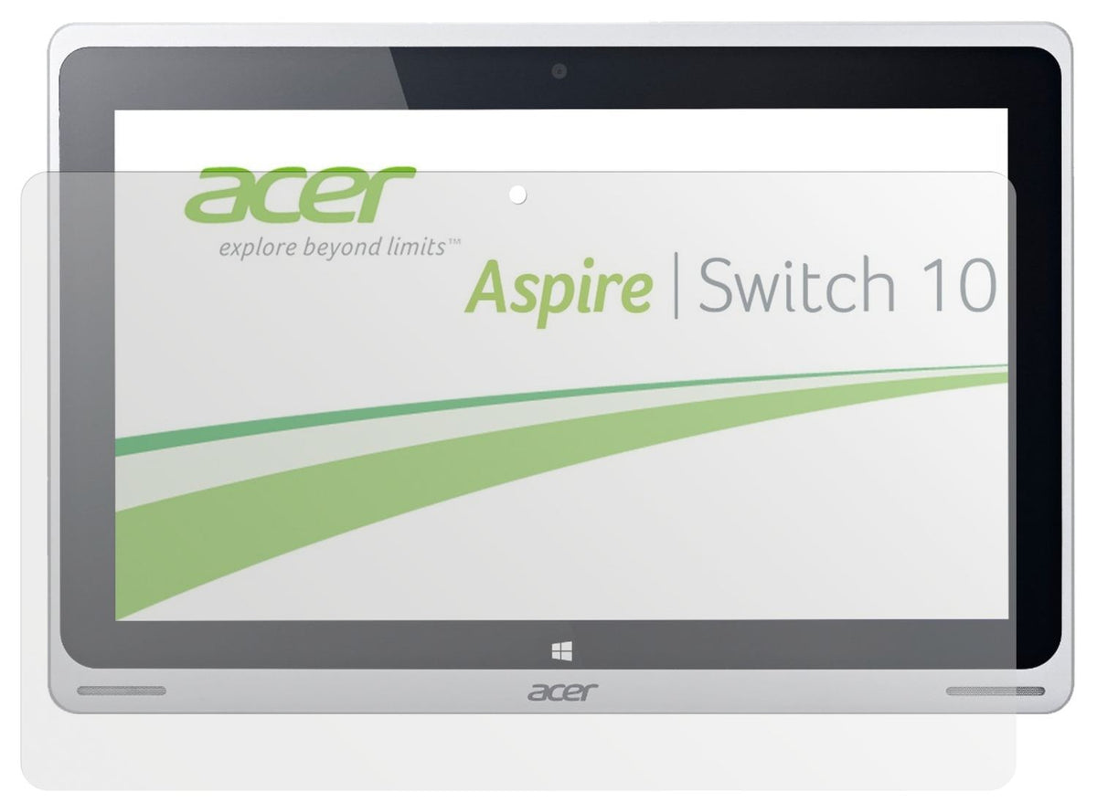 Aspire Switch 10Acer mit aufgebrachter dipos Displayschutzfolie, die lästige Fingerabdrücke minimiert