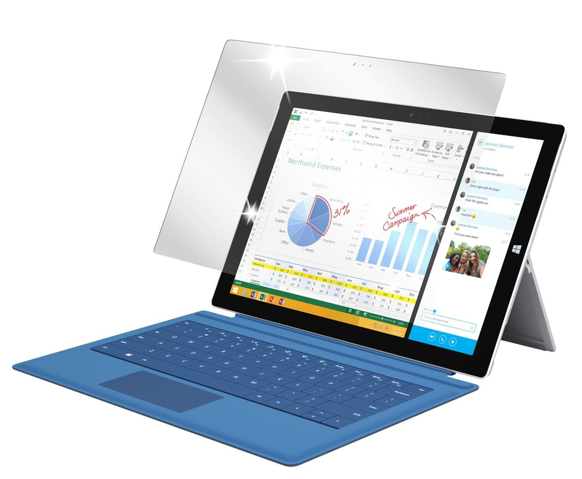 Surface Pro 3Microsoft mit aufgebrachter dipos Displayschutzfolie, glasklare Darstellung ohne Einschränkungen