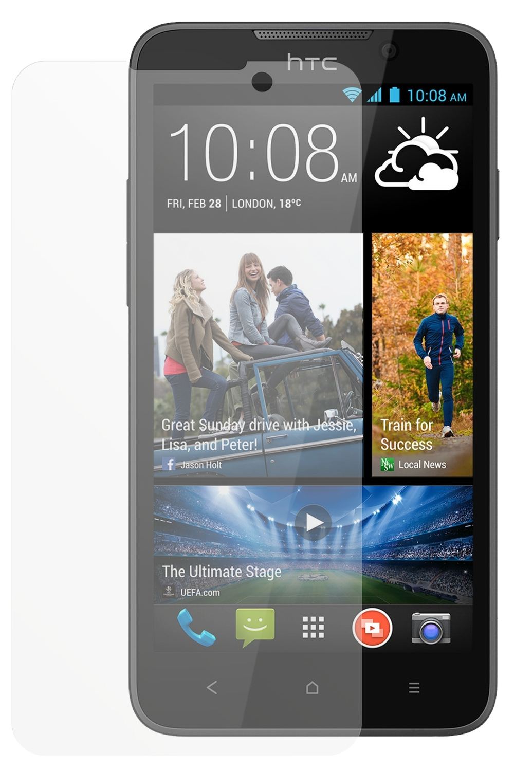 Desire 516HTC mit aufgebrachter dipos Displayschutzfolie, die lästige Fingerabdrücke minimiert