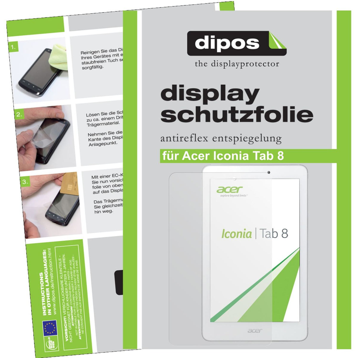 Matte Displayschutzfolie von dipos passend für Iconia Tab 8 Acer, präziser Zuschnitt und blasenfrei montiert