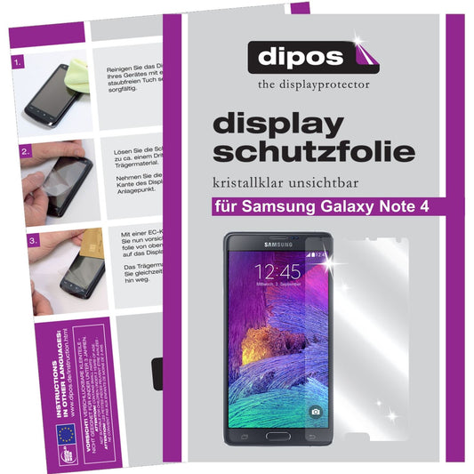 Klare Displayschutzfolie von dipos passend für Galaxy Note 4 Samsung, präziser Zuschnitt und blasenfrei montiert