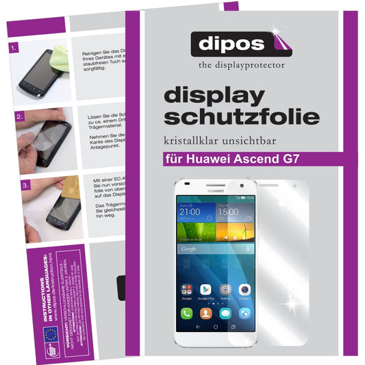 Klare Displayschutzfolie von dipos passend für Ascend G7 Huawei, präziser Zuschnitt und blasenfrei montiert